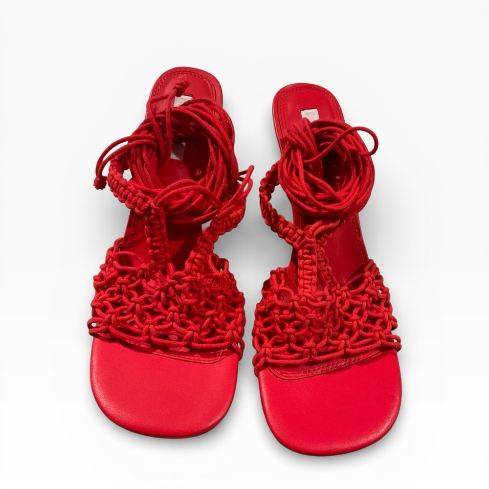 N.A.K.D Women's Red Braided Strappy Sandal Shoes Size 9.5 - Picture 1 of 15